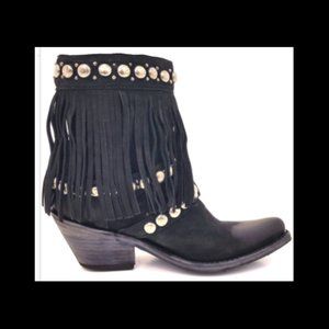 Leather boots Liberty black nubuck fringed